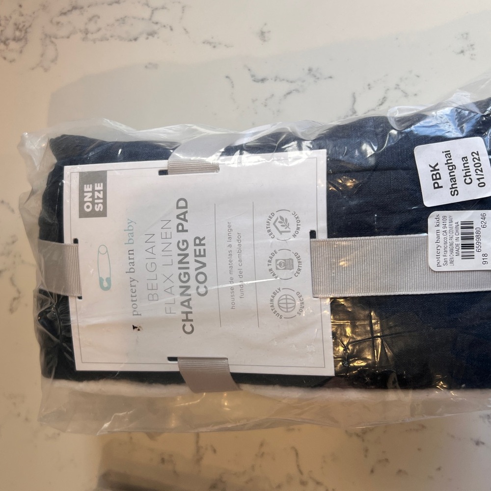 Pottery Barn Baby Belgian Flax Linen Changing Pad Cover - Navy
